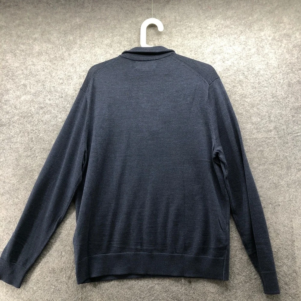 Banana Republic Quarter Zip Sweater Mens L Navy Blue Merino Wool Italian Baruffa